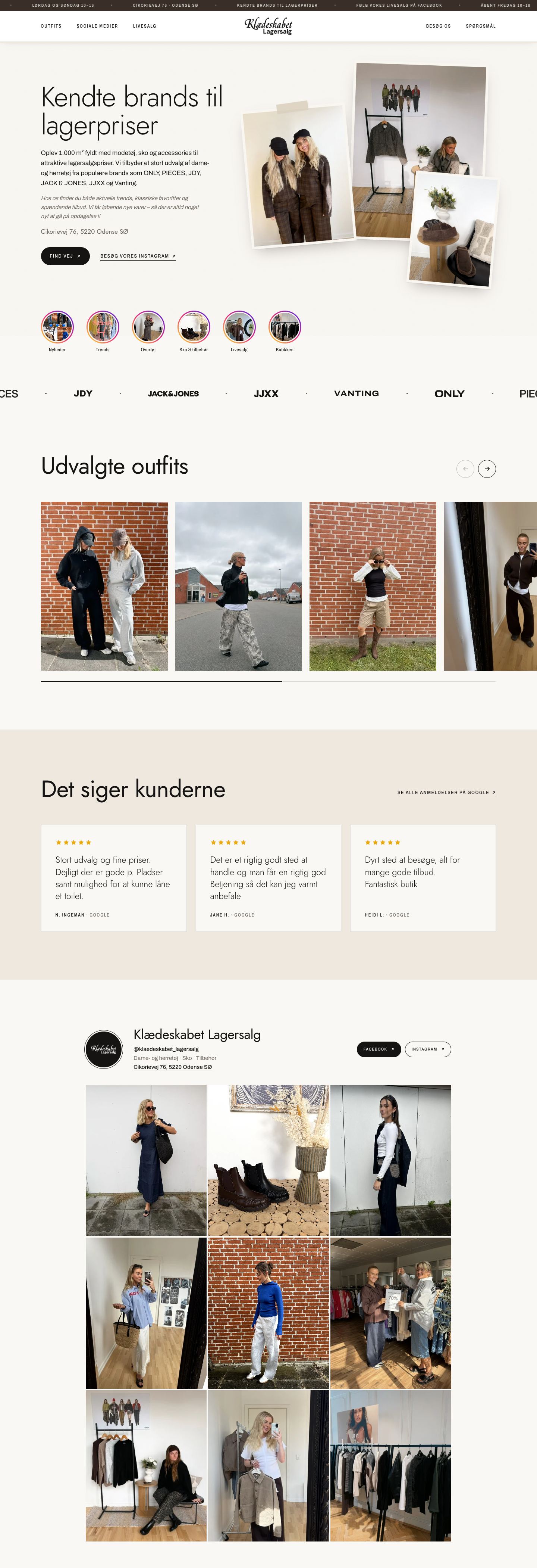 Hele forsiden af Klædeskabet Lagersalgs hjemmeside